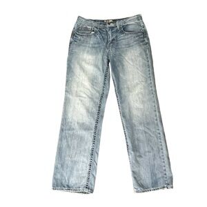 BKE Seth Jeans Mens 36 X 32 Relaxed Straight Leg Distressed Light Wash Denim